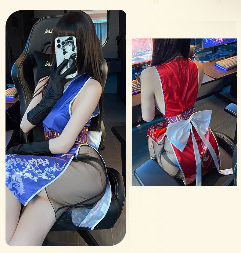 セクシーコスチューム チャイナドレス風 3点セット 帯 ベルト メッシュスカート 商品画像5