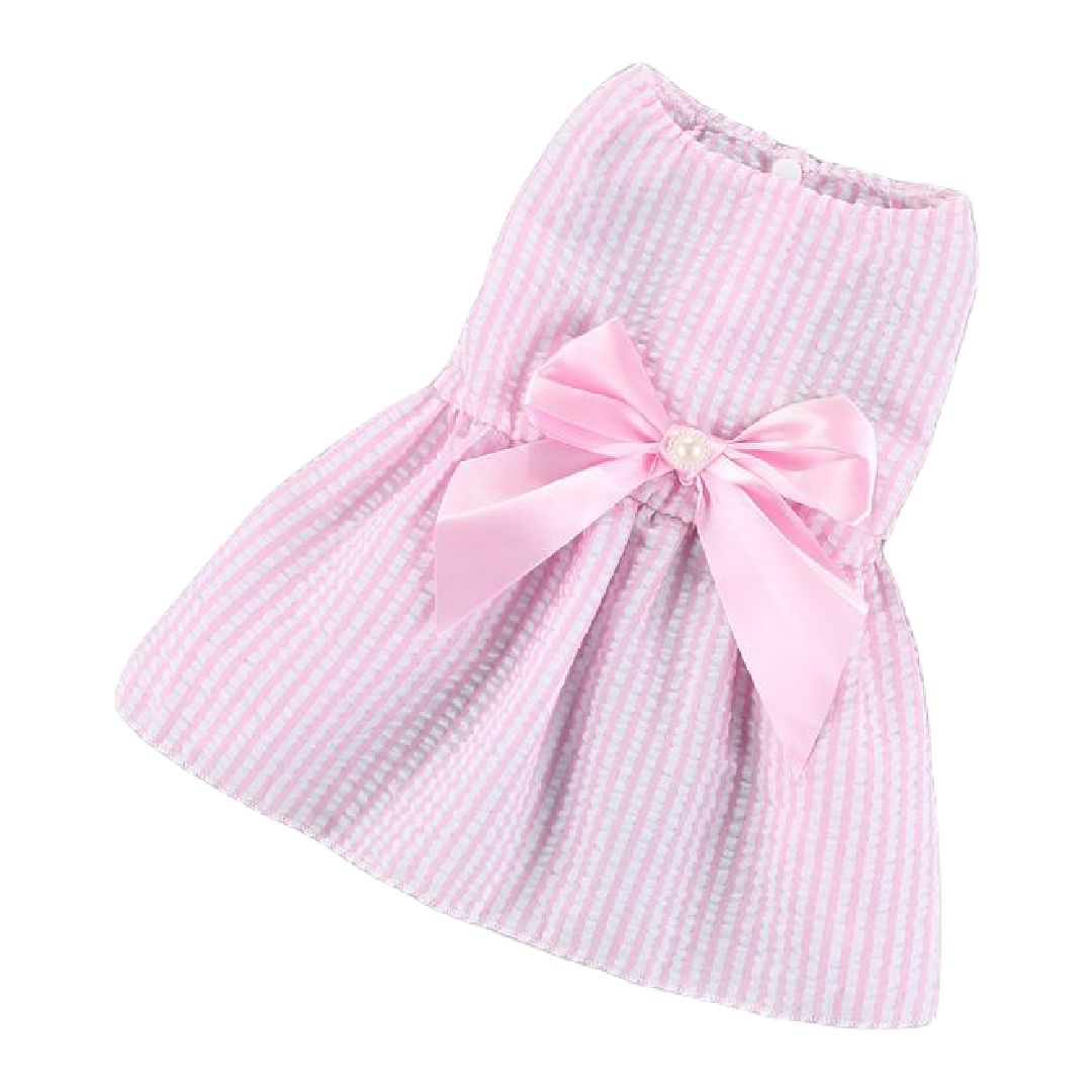 ペットウェア ワンピース ドッグウェア キャットウェア 犬服 猫服 ストライプ×ピンク バリエーション画像