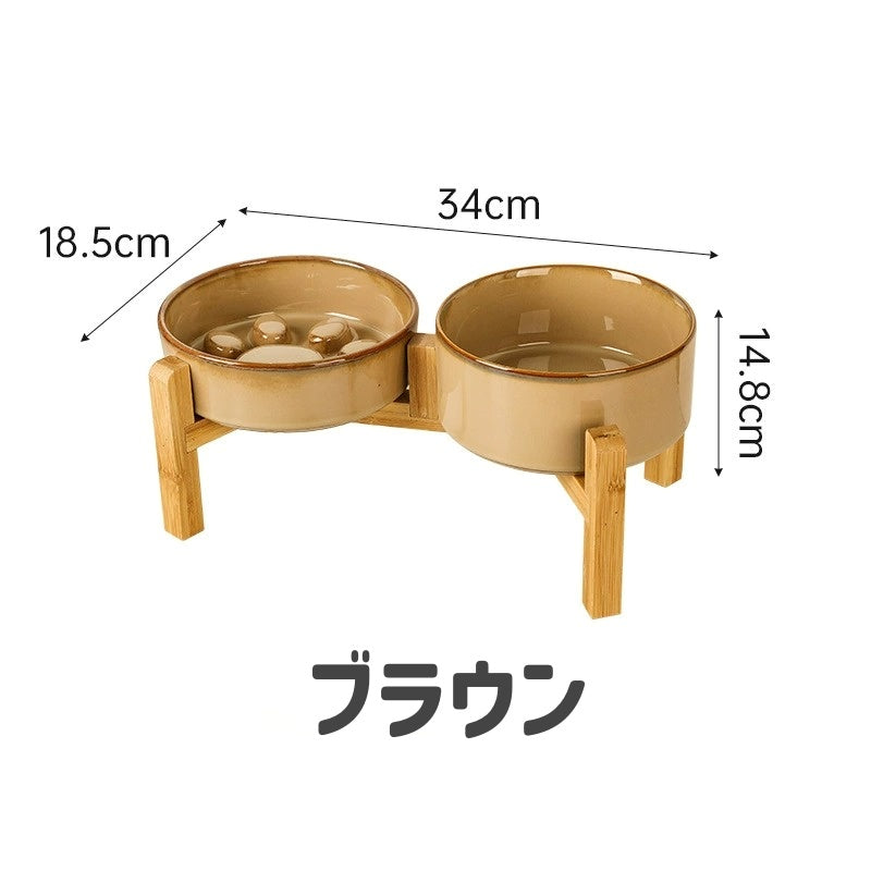 ペット用食器 フードボウル ダブル 陶器製 木製スタンド付き ペット用品 商品画像5
