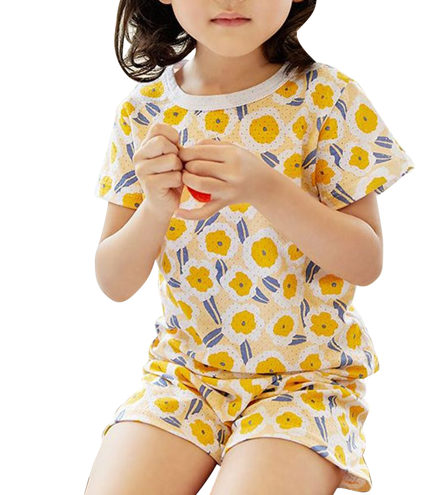 パジャマ ルームウェア 上下セット セットアップ 子供服 キッズ イエロー×フラワー バリエーション画像