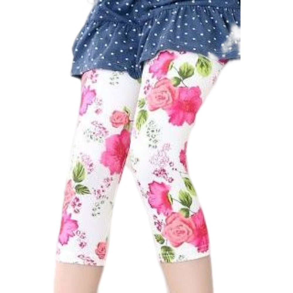 レギンス スパッツ 7分丈 子供服 キッズ 女の子 椿×ホワイト バリエーション画像
