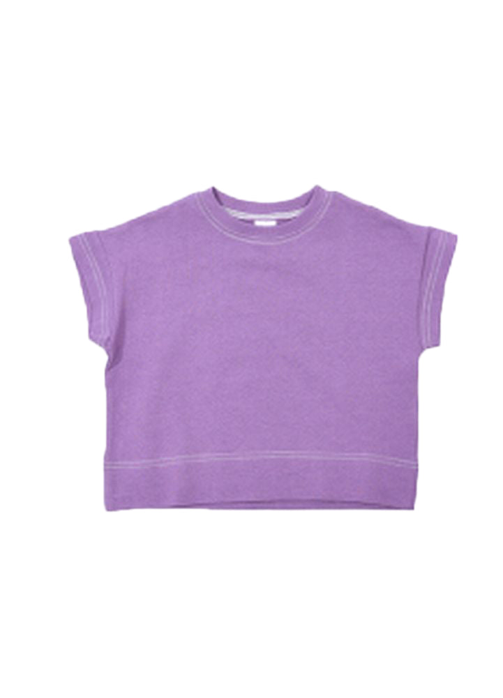 子供服 半袖Tシャツ Tシャツ 配色ステッチ 5分袖 キッズ パープル バリエーション画像