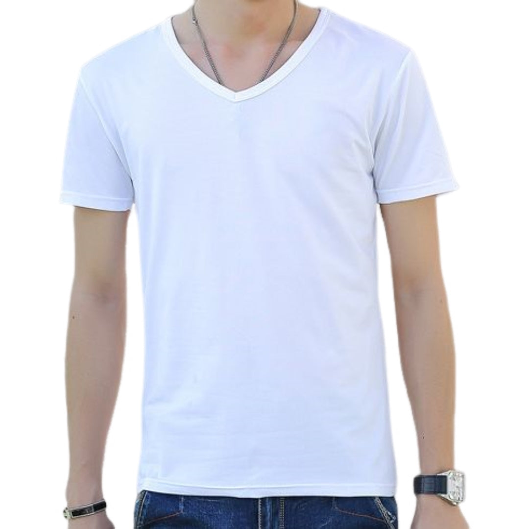 Tシャツ メンズ 半袖 Vネック ラウンドネック 丸首 ホワイト×Vネック バリエーション画像