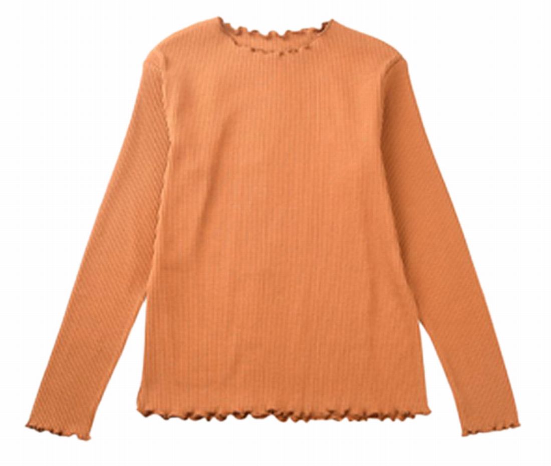 リブトップス カットソー 長袖 リブ メロウフリル 子供服 キャメル バリエーション画像
