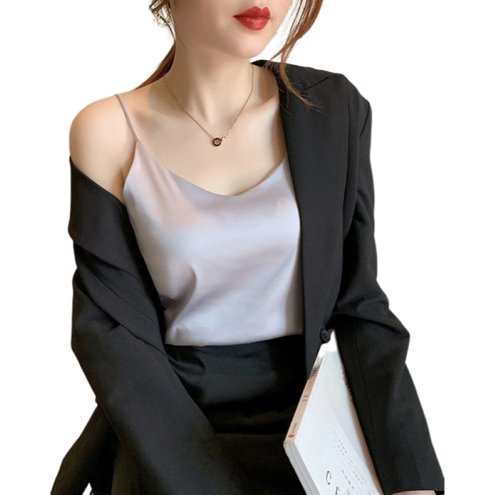キャミソール レディース 婦人服 トップス インナー Vネック グレー バリエーション画像