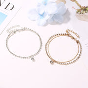 アンクレット レディース アクセサリー チェーン 2連 ラインストーン 大粒 シルバーカラー 華奢 細身 キラキラ 上品 エレガント 高級感 高見え おしゃれ カジュアル シンプル 女性 普段使い ファッション小物 裸足 素足 足元 足首 贈り物 誕生日 ギフト プレゼント