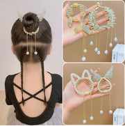 ヘアクリップ テールクリップ キッズ ジュニア ヘアアクセサリー 女の子 女児 子ども 子供 ポニーテール まとめ髪 おだんご 髪飾り ヘアアレンジ ネコ ラインストーン 揺れる