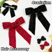 バレッタ ヘアクリップ リボン レディース 女性 ヘアアクセサリー 髪留め 髪飾り スパンコール ロング 垂れる 大きめ 存在感 ヘアアレンジ まとめ髪 華やか きれいめ 婦人用 ファッション小物
