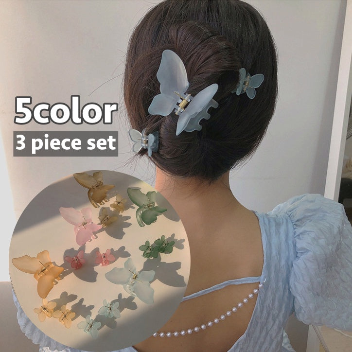 ヘアクリップ バンスクリップ 3個セット 大中小 ヘアアクセサリー レディース 女性 髪留め 髪飾り 蝶 バタフライ 可愛い かわいい ヘアアレンジ おしゃれ 可愛い お出かけ 普段使い プレゼント 贈り物 ギフト