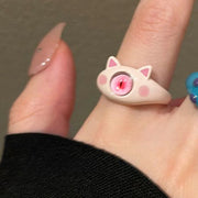 指輪 オープンリング レディース アクセサリー 目玉 動物 ウサギ ネコ モンスター かわいい ユニーク プレゼント ギフト 贈り物