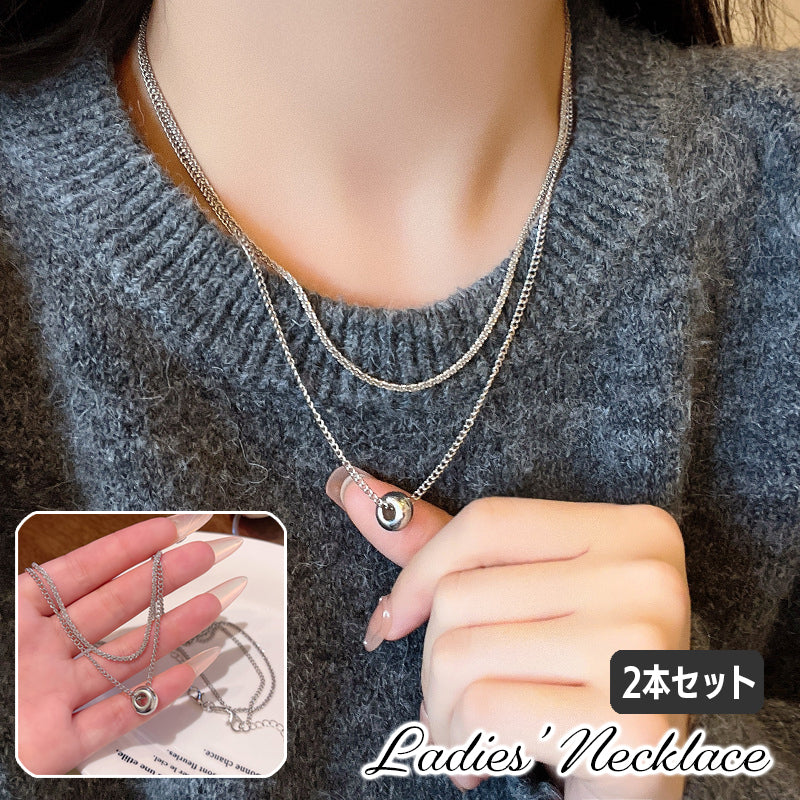 ネックレス ペンダント レディース 女性 アクセサリー 重ね付け 2連 チェーン ラウンド サークル シルバーカラー シンプル おしゃれ かわいい 首飾り お出かけ 普段使い ギフト プレゼント 贈り物