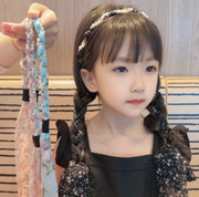 ヘッドバンド キッズ ヘアバンド ヘアアクセサリー 編み込み 三つ編み ヘアアレンジ フェイクパール パール調 かわいい おしゃれ 上品 きれいめ 子供 女の子 スカーフ風 カチューシャ