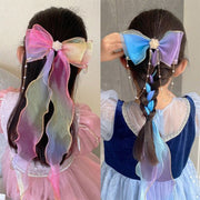 ヘアクリップ キッズ ヘアアクセサリー リボン ラインストーン フェイクパール キラキラ シフォン グラデーション かわいい おしゃれ 上品 きれいめ 女の子 子供 女子 ヘアアレンジ 編み込み