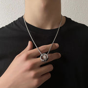 ネックレス ペンダント メンズ 男性 レディース ユニセックス アクセサリー ダブルリング ラインストーン おしゃれ かっこいい ギフト プレゼント