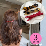 ヘアクリップ サイドクリップ レディース ヘアアクセサリー リボンモチーフ べっ甲風 シンプル おしゃれ かわいい 可愛い きれいめ 赤 茶  ベージュ プレゼント ギフト 贈り物