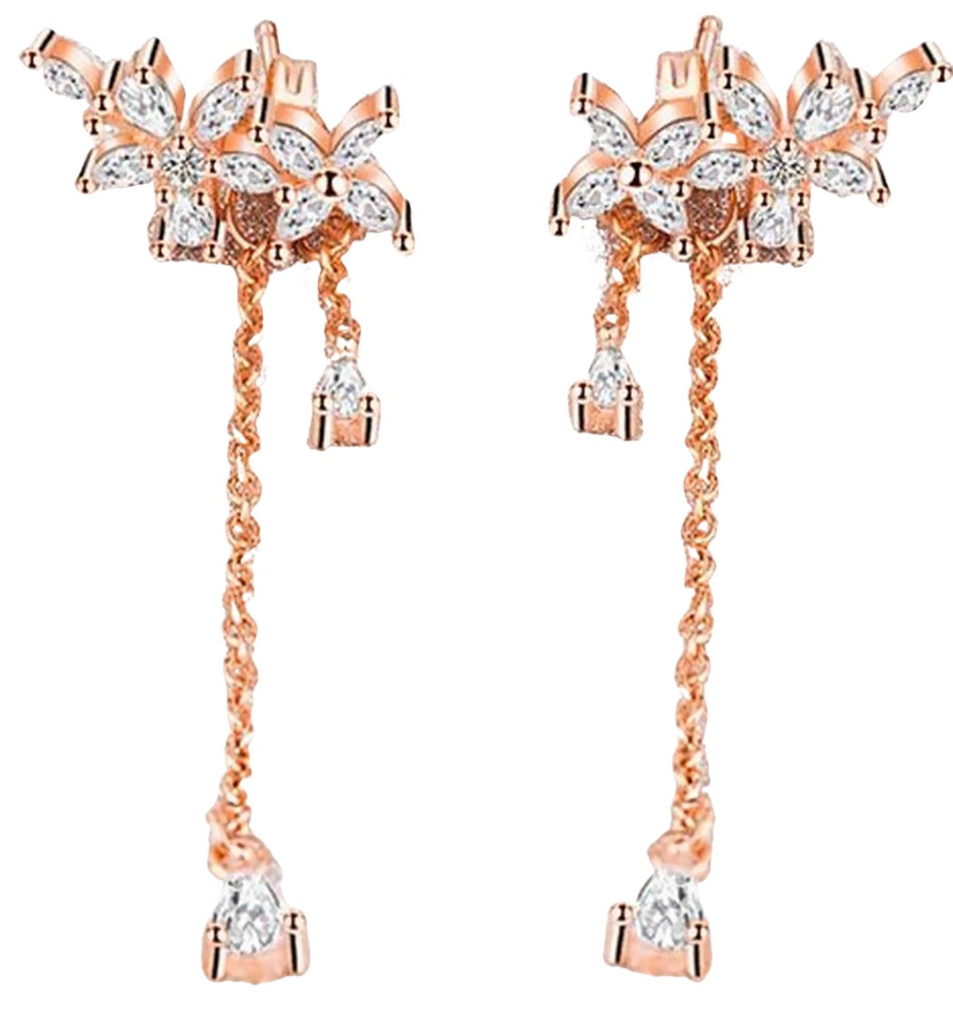 ピアス スタッドピアス レディース 女性用 アクセサリー ロング ラインストーン チェーン 花 フラワー シルバーカラー ローズゴールド 揺れる かわいい おしゃれ 上品 フェミニン プレゼント ギフト