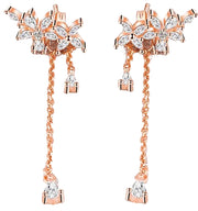 ピアス スタッドピアス レディース 女性用 アクセサリー ロング ラインストーン チェーン 花 フラワー シルバーカラー ローズゴールド 揺れる かわいい おしゃれ 上品 フェミニン プレゼント ギフト