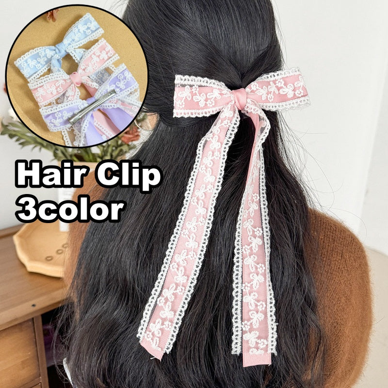 ヘアクリップ リボン レディース 女性 ヘアアクセサリー 髪留め 髪飾り ロング 垂れる 大きめ ビッグ レース 花柄 ヘアアレンジ まとめ髪 華やか 婦人用 ファッション小物