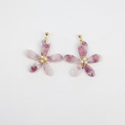 ピアス イヤリング フラワー 花 レディース 女 アクセサリー スタッドピアス マーブルカラー おしゃれ かわいい 揺れる