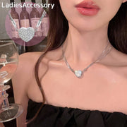 ネックレス ペンダント ラインストーン レディース アクセサリー プリンセス ハート キラキラ かわいい 首飾り ３重チェーン ネックチェーン