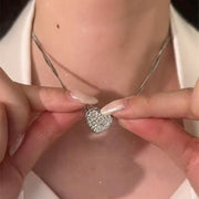 ネックレス ペンダント ラインストーン レディース アクセサリー プリンセス ハート キラキラ かわいい 首飾り ３重チェーン ネックチェーン