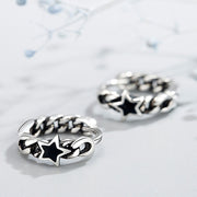 ピアス フープピアス 耳飾り 両耳用 レディース 女性 アクセサリー ファッション小物 フープ型 星 スター チェーン風 ヴィンテージ風 おしゃれ レトロ かっこいい シンプル カジュアル お出かけ ギフト プレゼント 誕生日 記念日 イベント 銀色