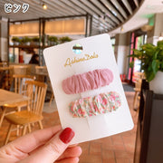ヘアクリップ 髪留め 2個セット キッズ 女の子 ヘアアクセサリー ファッション雑貨 長方形 パッチン留め 布張り 総柄 花柄 無地 ピンク かわいい キュート シンプル カジュアル