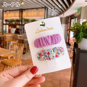 ヘアクリップ 髪留め 2個セット キッズ 女の子 ヘアアクセサリー ファッション雑貨 長方形 パッチン留め 布張り 総柄 花柄 無地 ピンク かわいい キュート シンプル カジュアル