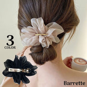 バレッタ レディース ヘアクリップ ヘアアクセサリー 髪飾り 髪留め シフォン 花 フラワー 大きめ ふんわり ヘアアレンジ まとめ髪
