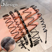カチューシャ レディース メンズ ユニセックス ヘアアクセサリー 髪飾り オールバック 髪留め 前髪 洗顔 細め 波型 ウェーブ 単色 シンプル 黒 男女兼用