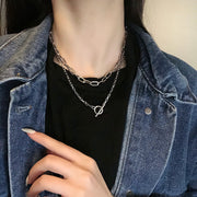 ネックレス ダブルチェーン 2連 レディース アクセサリー 首飾り フープ 輪っか シンプル スタイリッシュ アジャスター 調節可 プレゼント
