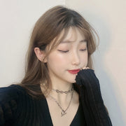 ネックレス ダブルチェーン 2連 レディース アクセサリー 首飾り フープ 輪っか シンプル スタイリッシュ アジャスター 調節可 プレゼント