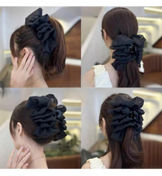 バンスクリップ レディース ヘアアクセサリー 大きめ 大ぶり シュシュ風 リボン風 ふわふわ 存在感 個性的 かわいい おしゃれ フェミニン 女性 大人女子
