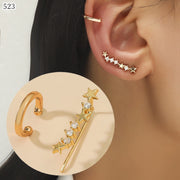 スタッドピアス イヤーカフ 2点セット 3点セット レディース 女性 アクセサリー ファッション雑貨 星 スター 花 フラワー リーフ 葉っぱ ラインストーン フェイクパール ゴールドカラー ブラック ホワイト シンプル カジュアル フェミニン ガーリー 可愛い キュート おしゃれ プレゼント ギフト