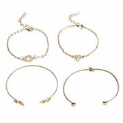 ブレスレット バングル 4本セット レディース 女性 アクセサリー 重ね付け リーフ サボテン 細め 華奢 上品 高見え 高級感 シンプル ファッション小物