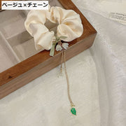 シュシュ ヘアアクセサリー レディース キッズ 女の子 スズラン フラワー 花モチーフ タッセル付き リボン かわいい 可愛い おしゃれ シンプル キラキラ クリーム ベージュ 緑