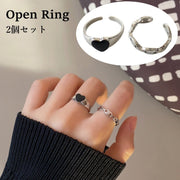 指輪 レディース オープンリング 2個セット リング シンプル おしゃれ かわいい ハート アクセサリー 女性 ギフト プレゼント