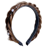 カチューシャ 部分ウィッグ レディース ヘアアクセサリー ファッション雑貨 エクステ付き 三つ編み フェイクパール ブラック ブラウン シンプル カジュアル ポップ 可愛い キュート おしゃれ