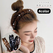 カチューシャ 部分ウィッグ レディース ヘアアクセサリー ファッション雑貨 エクステ付き 三つ編み フェイクパール ブラック ブラウン シンプル カジュアル ポップ 可愛い キュート おしゃれ