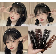 カチューシャ 部分ウィッグ レディース ヘアアクセサリー ファッション雑貨 エクステ付き 三つ編み フェイクパール ブラック ブラウン シンプル カジュアル ポップ 可愛い キュート おしゃれ