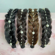 カチューシャ 部分ウィッグ レディース ヘアアクセサリー ファッション雑貨 エクステ付き 三つ編み フェイクパール ブラック ブラウン シンプル カジュアル ポップ 可愛い キュート おしゃれ