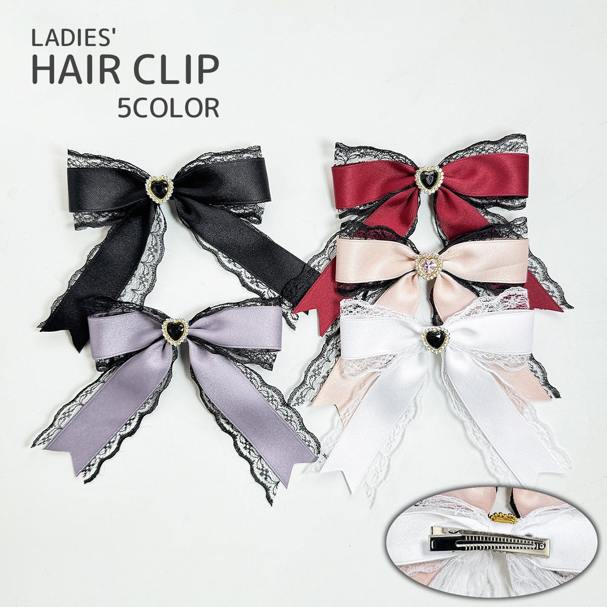 ヘアクリップ リボン ヘアアクセサリー レディース 女性 髪飾り 髪留め 地雷系 レース ハート かわいい おしゃれ コスプレ ロリータ