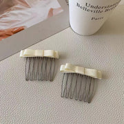 ヘアコーム 2個セット コーム レディース ヘアアクセサリー リボン ライトピンク ライトブルー ミニ ヘアピン 髪留め 髪飾り ヘアアレンジ おしゃれ 可愛い シンプル まとめ髪