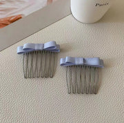 ヘアコーム 2個セット コーム レディース ヘアアクセサリー リボン ライトピンク ライトブルー ミニ ヘアピン 髪留め 髪飾り ヘアアレンジ おしゃれ 可愛い シンプル まとめ髪