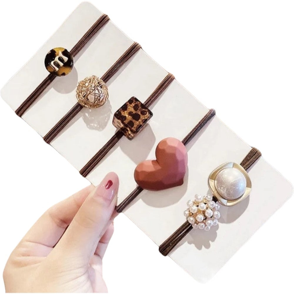 ヘアゴム 5個セット レディース ヘアアクセサリー 女性 髪飾り 1【フェイクパール】 バリエーション画像