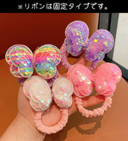 ヘアゴム 髪ゴム キッズ 子供 子ども 女の子 髪留め 髪飾り ヘアアクセサリー スパンコール リボン風 かわいい 可愛い おしゃれ カラバリ豊富 お出かけシーン パーティー