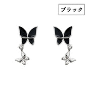 ピアス スタッドピアス 単品 レディース 女性 婦人 アクセサリー 耳飾り 蝶 バタフライ フェミニン キュート 大人女子 上品 きれいめ シンプル オフィス 可愛い 小ぶり ブラック シルバーカラー