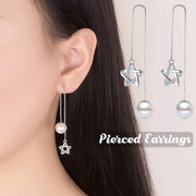 アメリカンピアス チェーン ロング レディース アクセサリー ラインストーン フェイクパール 星 スター 上品 エレガント 揺れる 存在感 カジュアル プレゼント ギフト 贈り物 お祝い 記念日 誕生日 デート 女子会 パーティー お呼ばれ お出かけ 普段使い デイリー キラキラ 雑貨 ファッション小物 かわいい おしゃれ きれいめ フェミニン 彼女 女性 五芒星 シルバーカラー