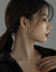 フープピアス レディース サークル 女性用 アクセサリー シルバーカラー チェーン 2連 揺れる 上品 華やか エレガント 存在感 シンプル 耳飾り キャッチ不要 おしゃれ かわいい プレゼント 婦人 カジュアル 普段使い 誕生日 プレゼント ギフト 贈り物 記念日 お出かけ 婦人用 ファッション小物