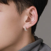 ピアス メンズ アクセサリー フープピアス リングピアス 両耳用 男性用 ダブルライン 2連 おしゃれ シンプル 耳飾り 単色 シルバー ブラック ギフト プレゼント